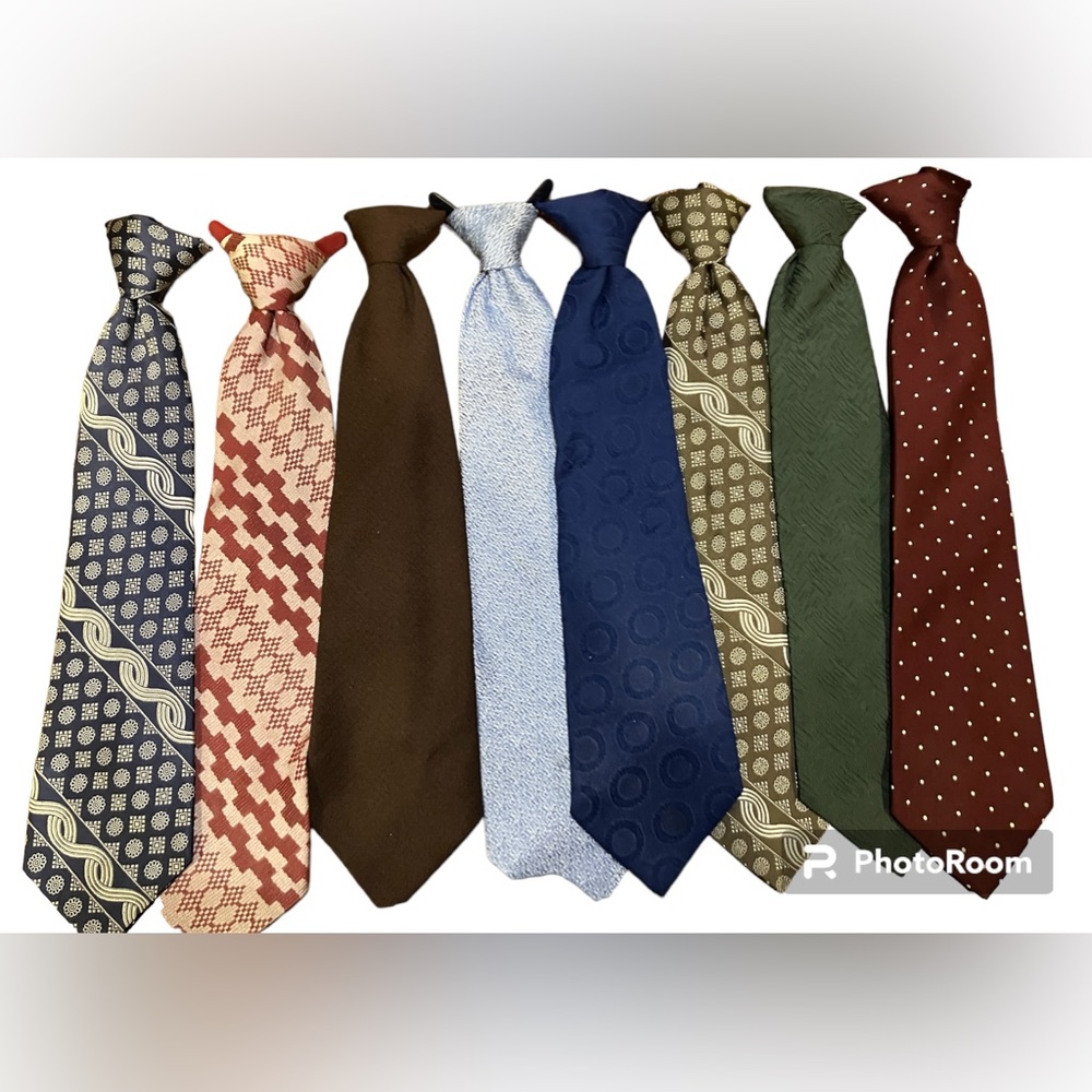 Vintage Lot of 8 Clip On Ties Retro  60s 70s Prints Solids